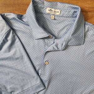 Peter Millar Summer Comfort Horseshoe Blue Performance Golf Polo Shirt Large